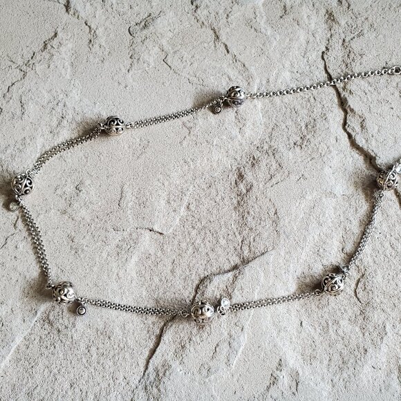 Vintage Bundle of 2 Brighton Silver Long Layering Station Necklaces - Picture 5 of 14